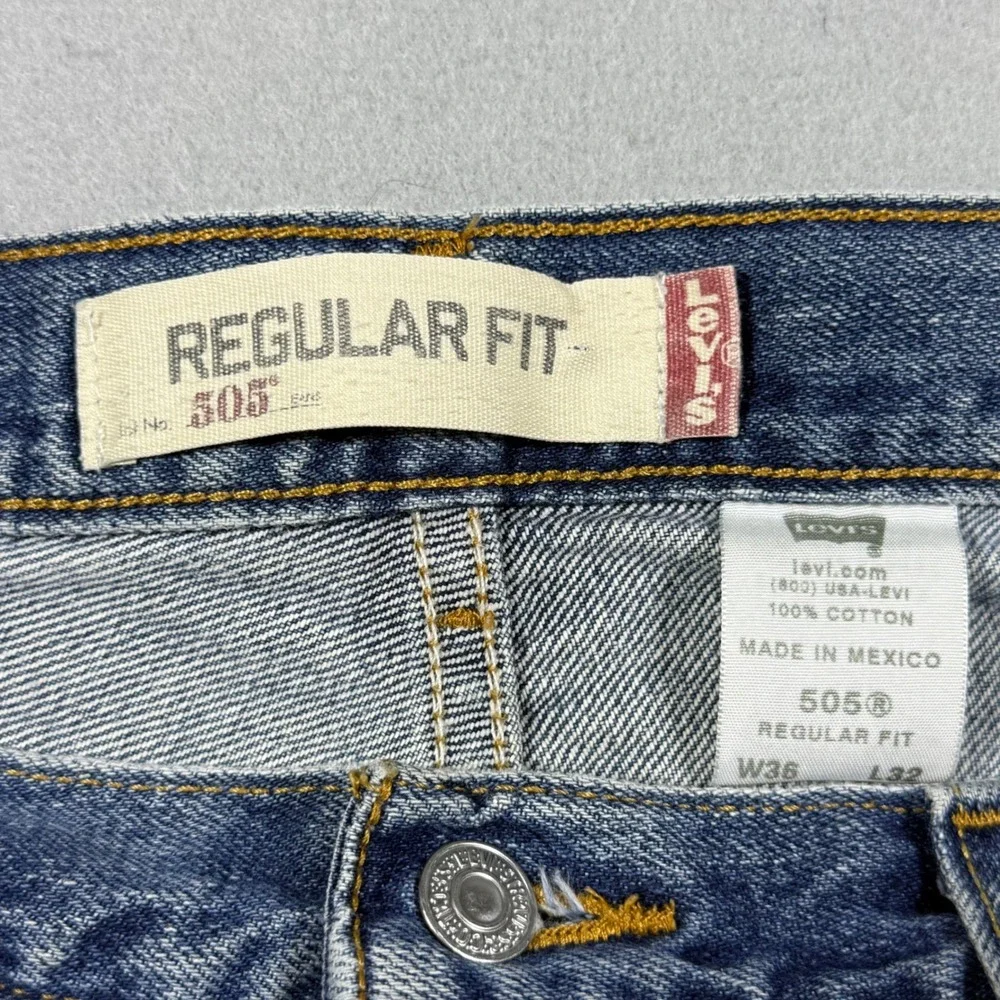 Levis 505 Regular Fit Jeans Y2K‎ Mens 36x32 Medium Wash Blue Straight Leg Denim